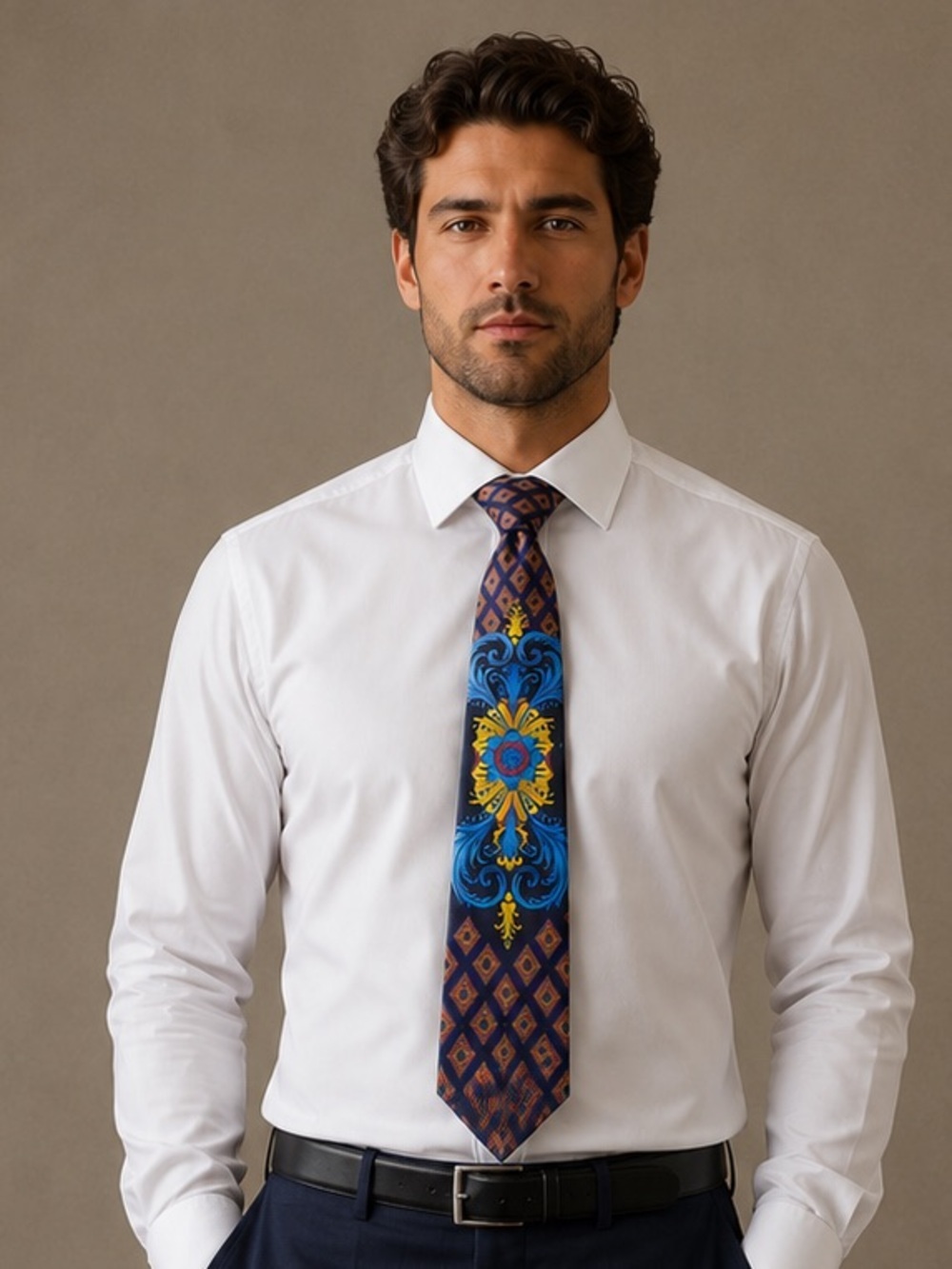 Vintage GIANNI VERSACE Silk '90s Baroque Atelier Gold Blue Red Necktie Tie